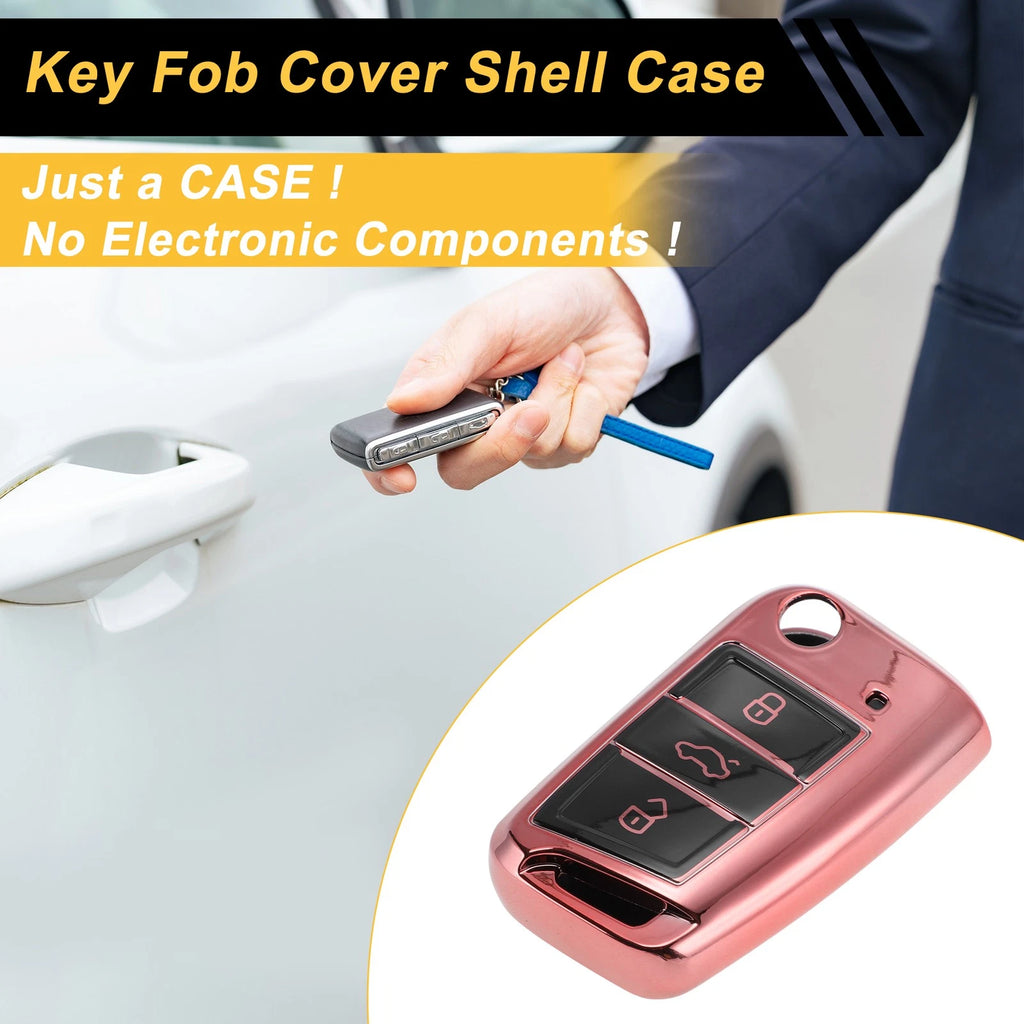 Pink TPU Silicone Key Case for VW Golf 7 Mk7, Tiguan, Touran, T-Roc (2013–2023)