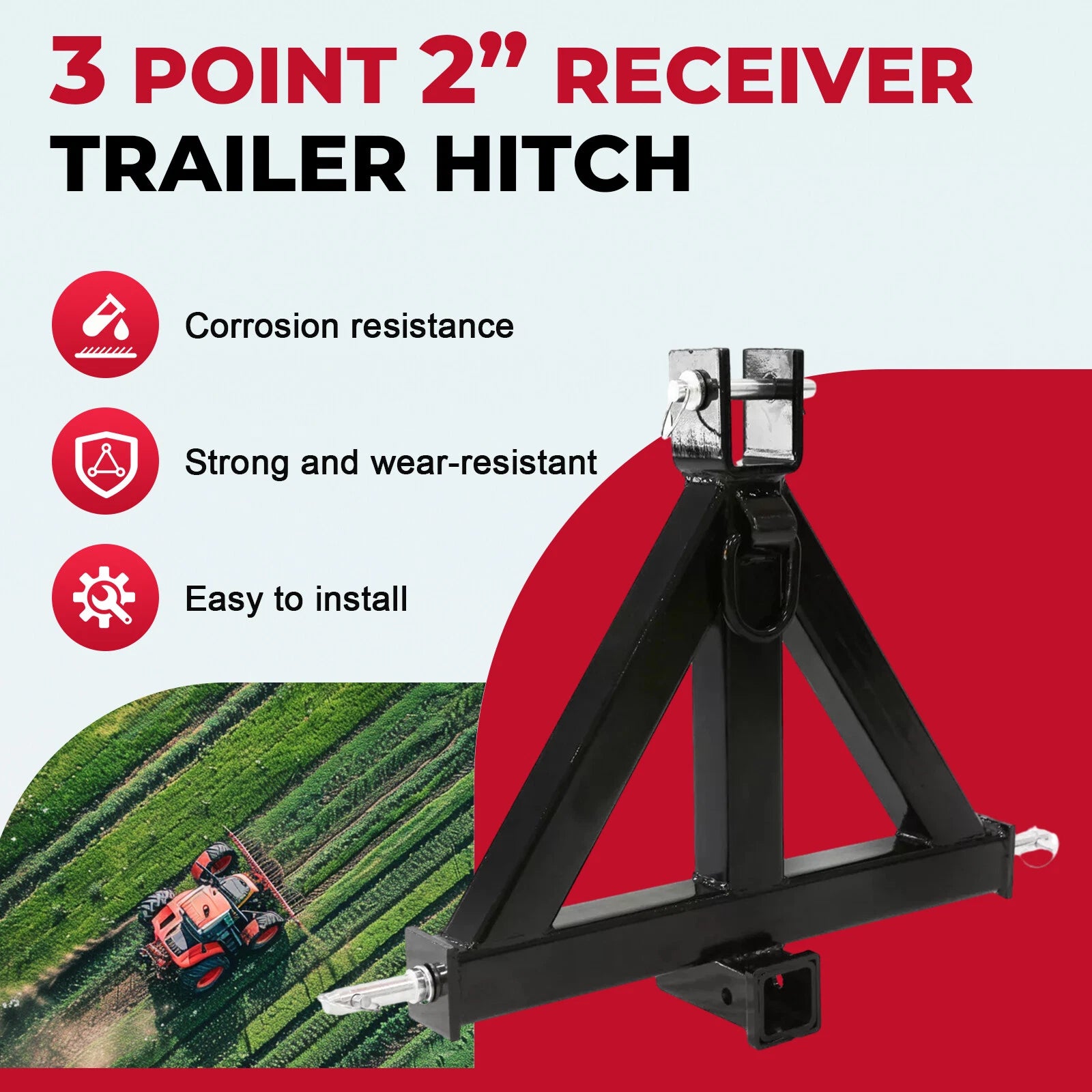 3 Point 2" Receiver Trailer Hitch for Category 1 Tractor