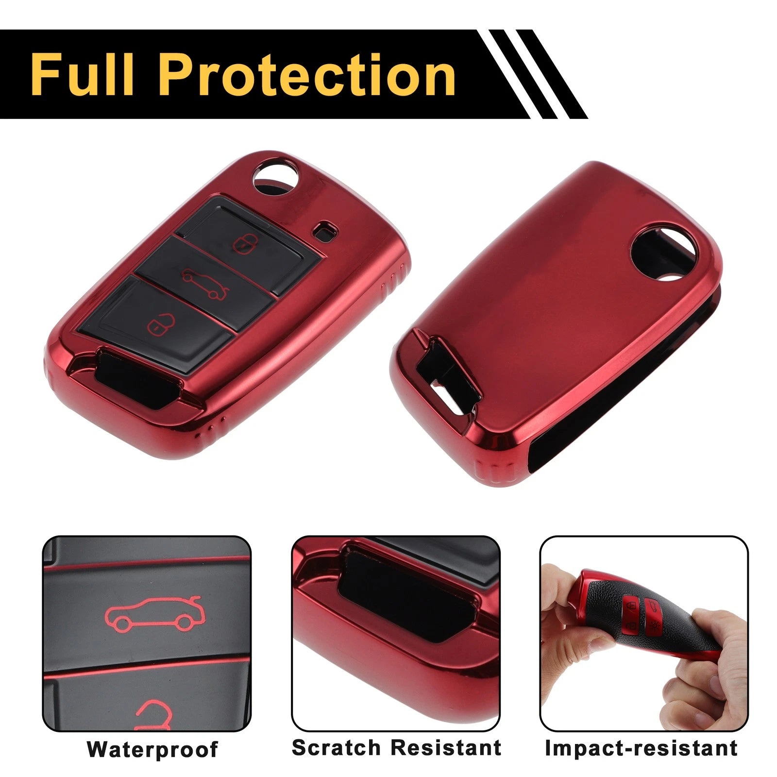 Car Key Case for VW Golf 7 Mk7, Tiguan, Touran, T-Roc, T-Cross, Polo (2013–2023) - 3 Buttons
