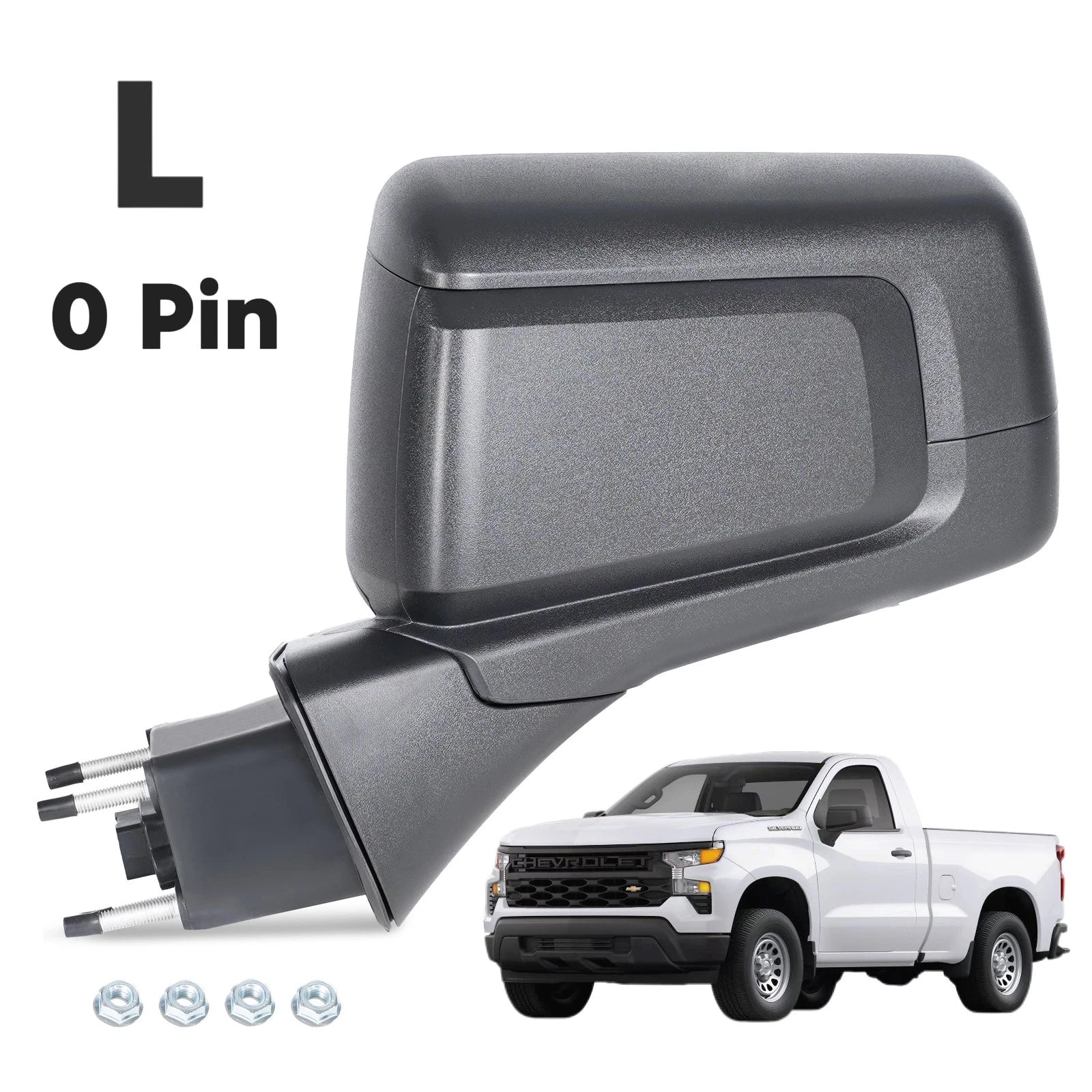 Side Mirror for Chevy Silverado 1500 (2019–2024) Manual Fold Left 0 Pin