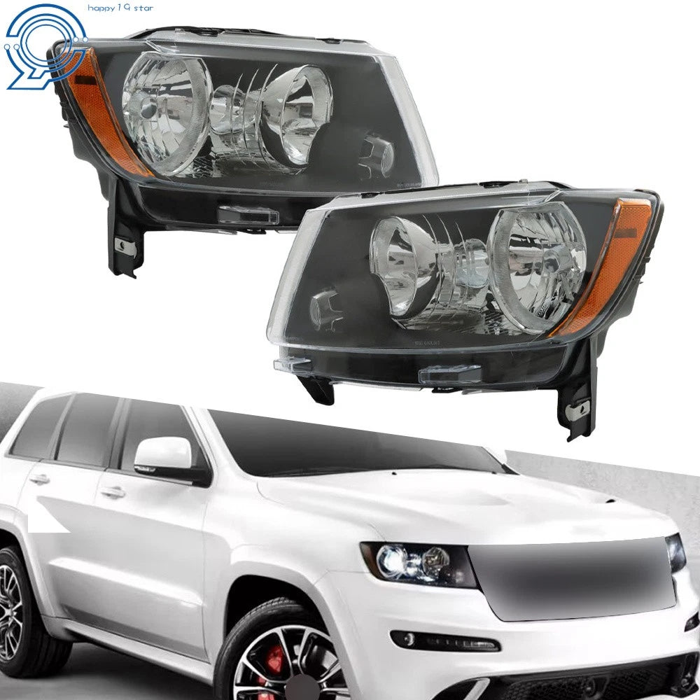 Headlight Assembly Set for Jeep Grand Cherokee (2011–2013) Black Halogen