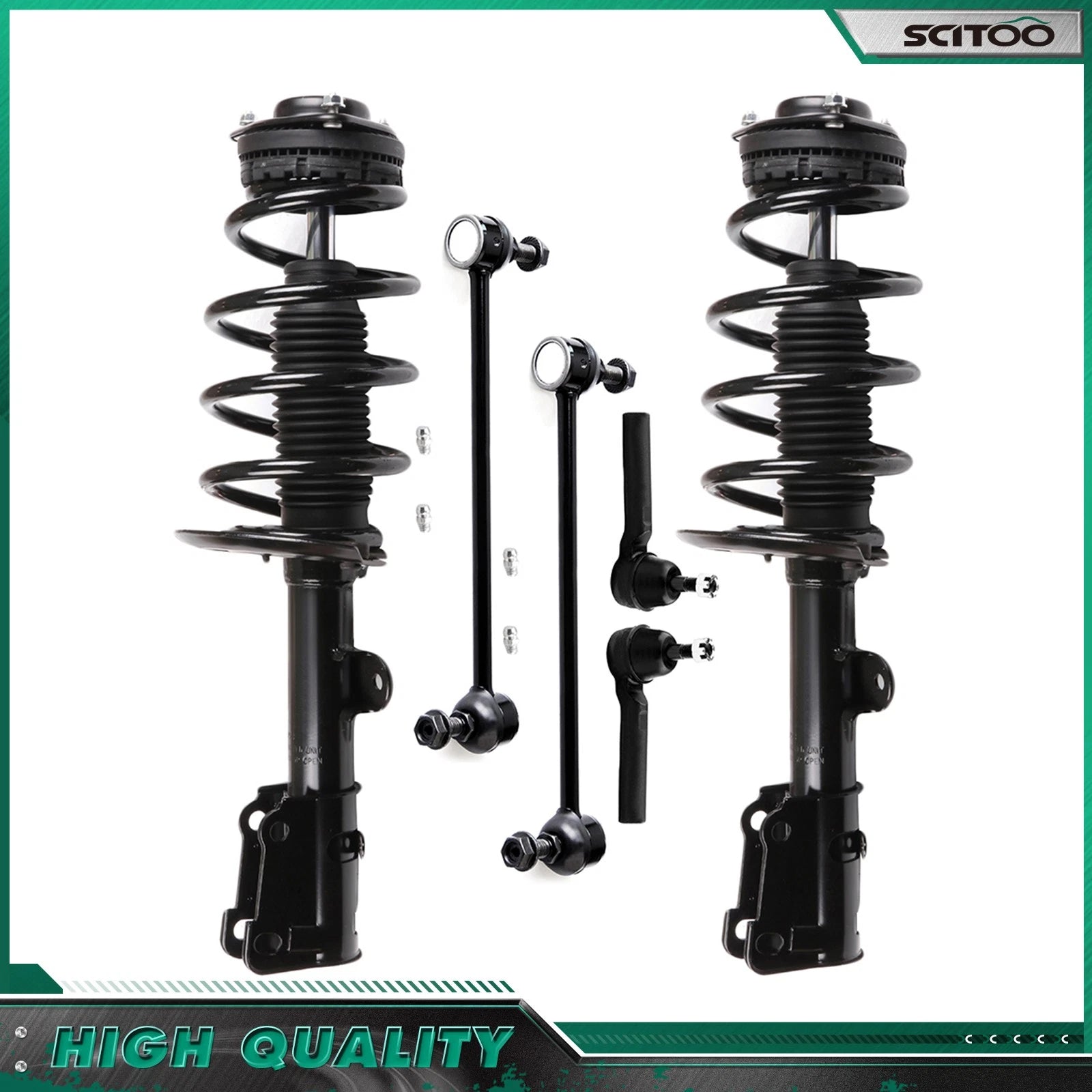 Front Struts w/ Springs, Sway Bar Link, Tie Rod for Dodge Grand Caravan (2008–2018)