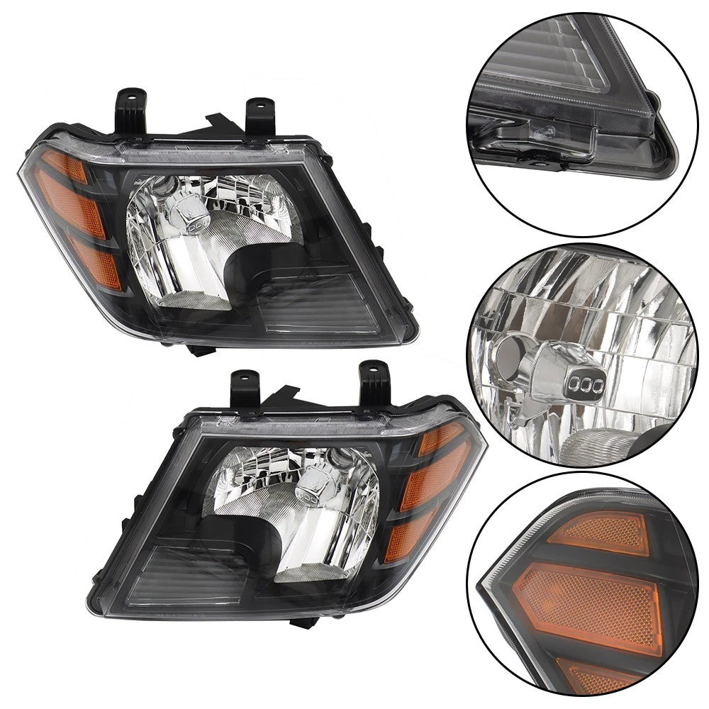 Set of 2 Headlights for Nissan Frontier (2009–2021) Black Housing Halogen