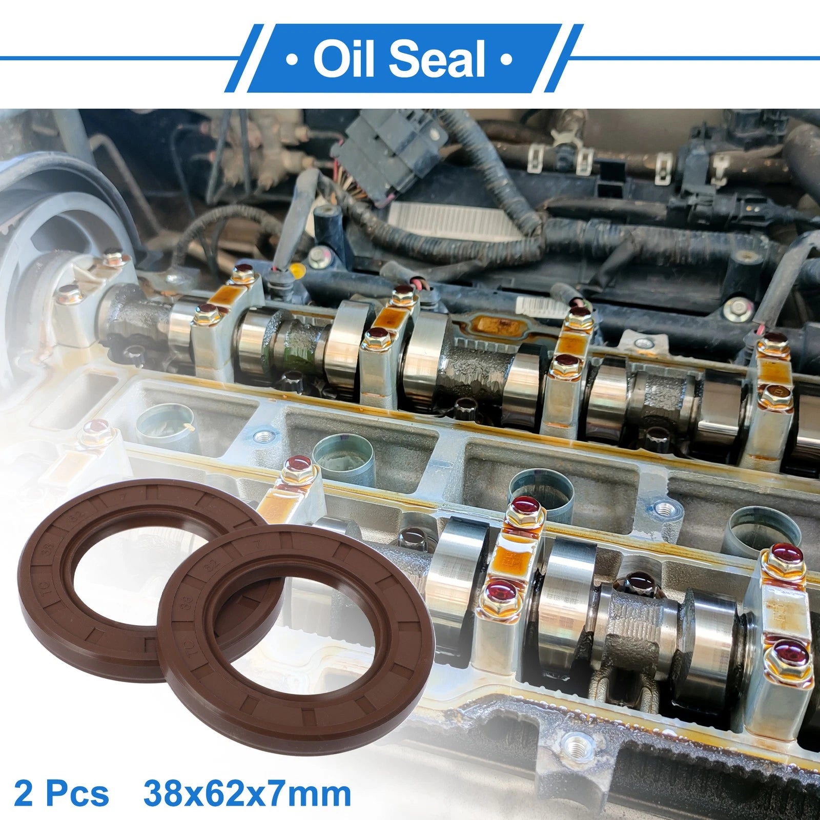 Set of 2 Oil Seal Rotary Shaft Seal FKM Rubber 38x62x7mm