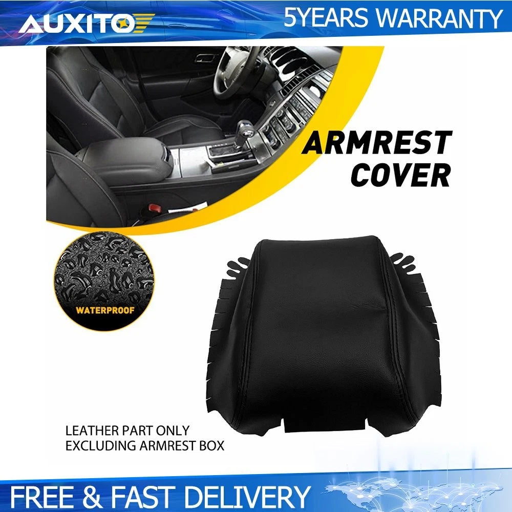 Center Console Armrest Cover for Ford Taurus (2010–2019) Black Leather Synthetic