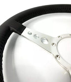 Polished 14 Inch Drilled 3 Spoke Steering Wheel with Leather Grip for 9 Hole