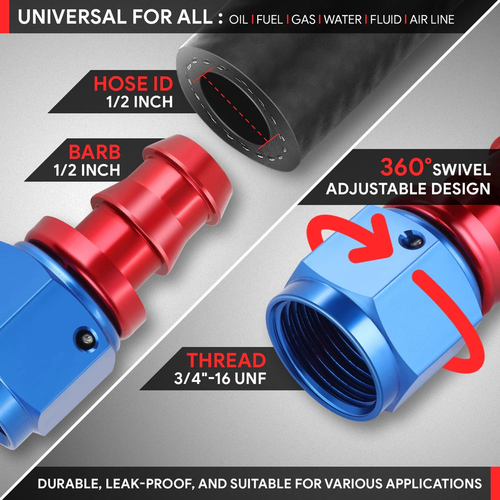 AN8 Straight Swivel Oil/Fuel Line Hose End Push-On Male Fitting