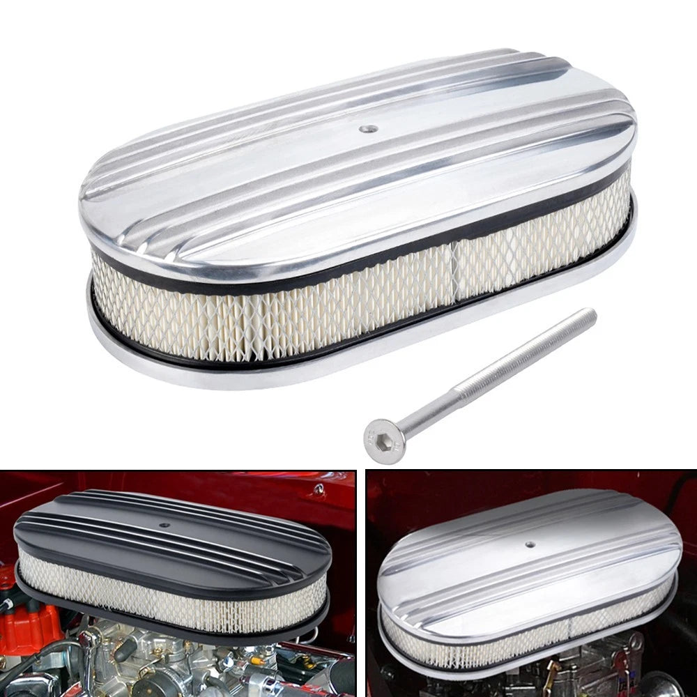 12" Half Finned Air Cleaner Set for 4-Barrel Carburetor (5-1/8" Neck)