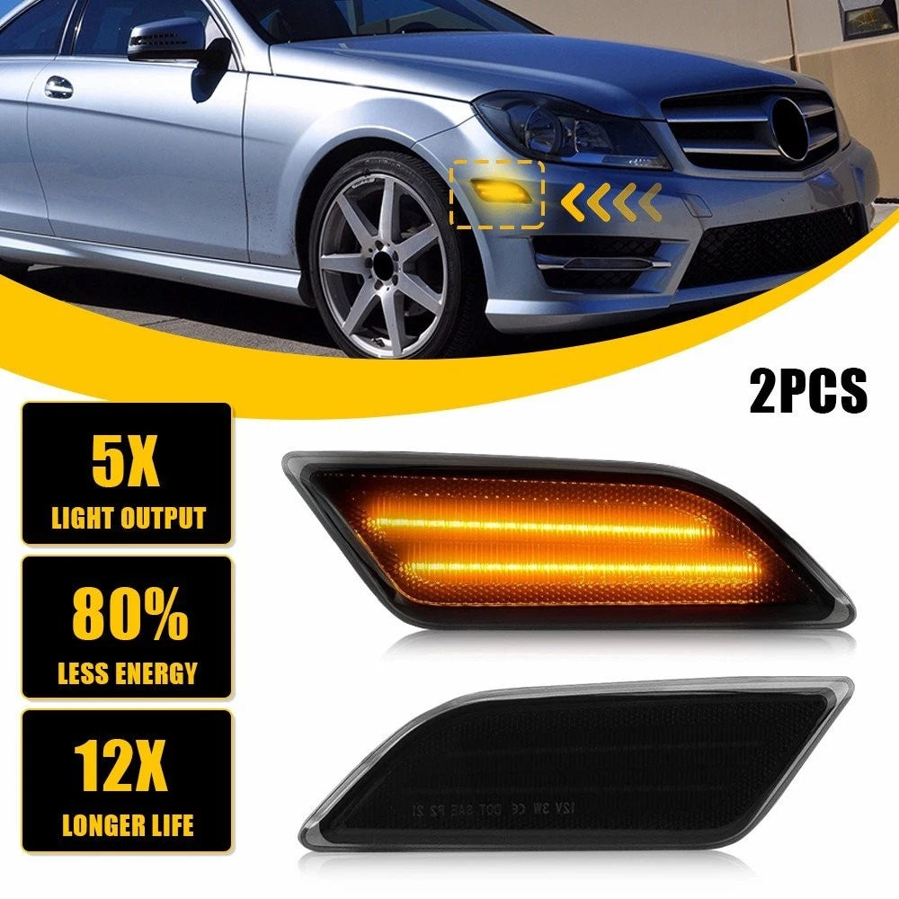 Smoked Amber LED Front Side Marker Lamps for Benz W204 C250 C300 C63 AMG (2012–2014)
