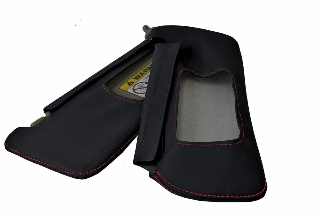 2PC Leather Sunvisors for Acura RSX (2002–2006) Black Red Stitch