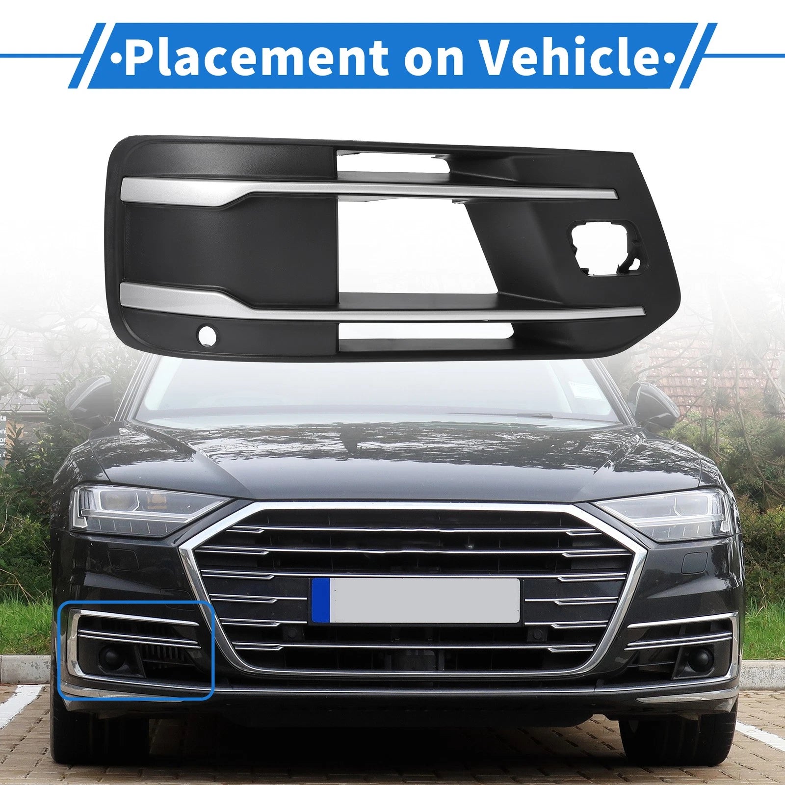 Fog Light Grill for Audi Q7 (2007–2015) No. 4M0807682T Black Silver Tone