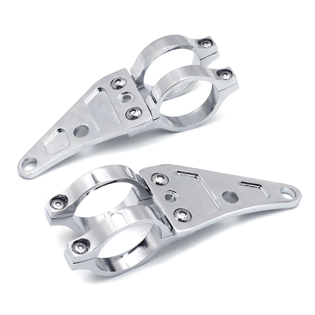 Chrome Fork Ear Headlight Mount Brackets for Motorcycle Chopper Cafe Racer (35mm)