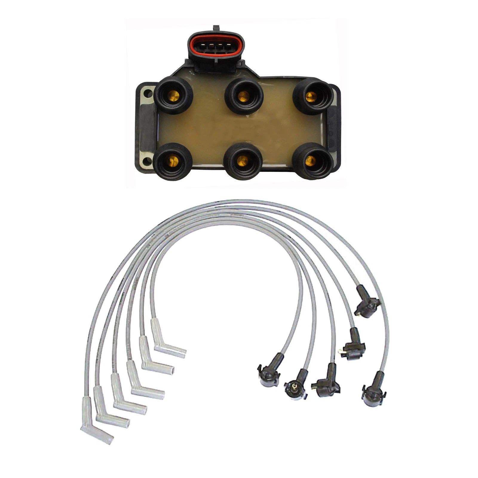Set of 4 Denso Ignition Coils & Spark Plug Wires for Ford 4.2L V6 (2001–2004)