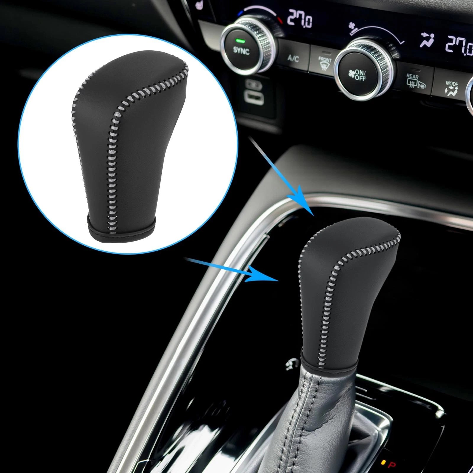 Shift Knob Cover for Honda Accord (2018–2022) - Black, Gray Stitches
