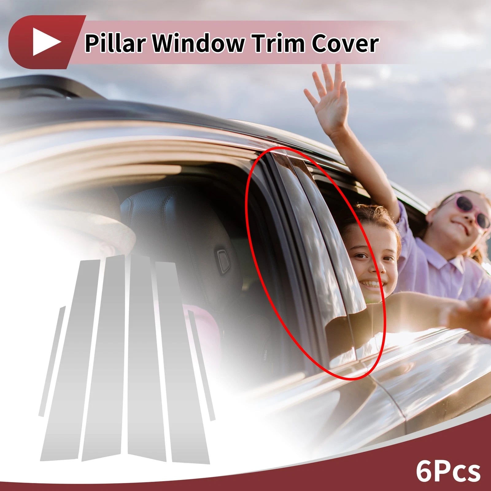 6 Pcs Car Door Pillar Window Trim for Toyota Crown (2005–2009) Silver Tone