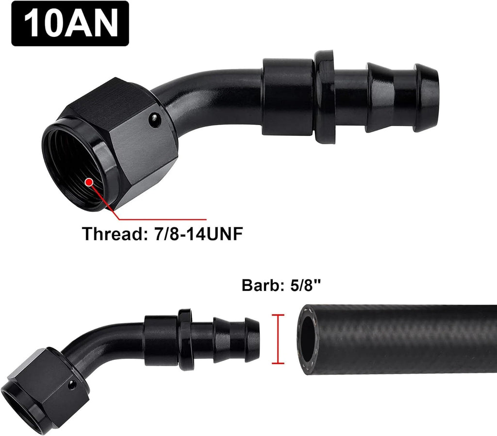 2PC 45-Degree Push-On Lock Hose Adapter for Oil Fuel Gas Line (6AN-10AN)