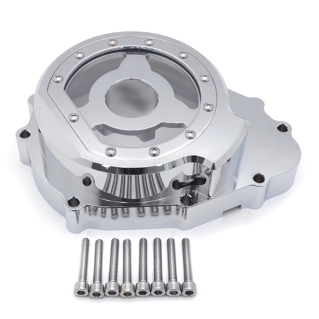 Chrome CNC Clear Left Engine Stator Cover for Kawasaki ZX-6R/ZX636 (2003–2004)