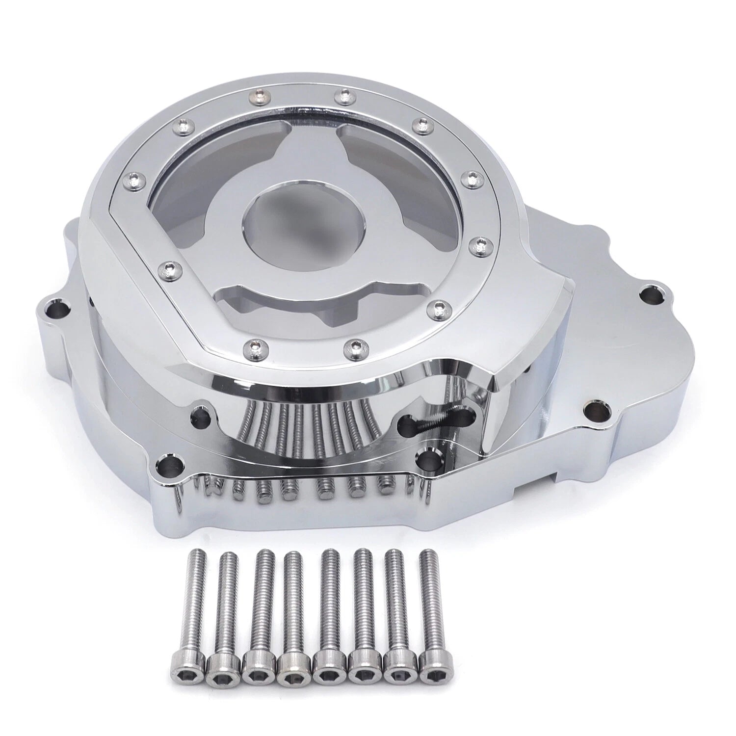 Chrome CNC Clear Left Engine Stator Cover for Kawasaki ZX-6R/ZX636 (2003–2004)