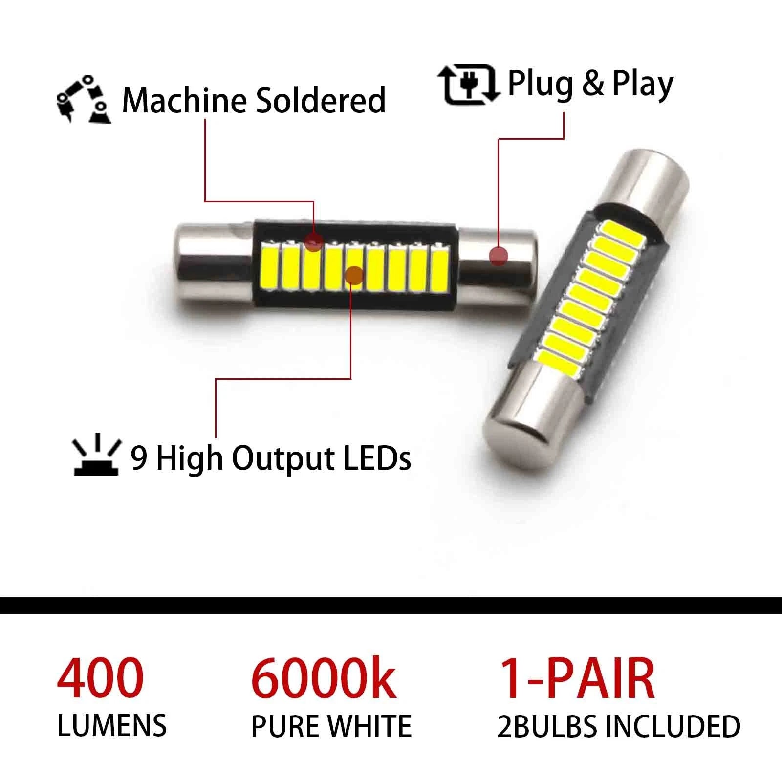 Xenon White 30MM 9SMD LED Vanity Mirror Light for Car (6641 T6, 2010-2020)