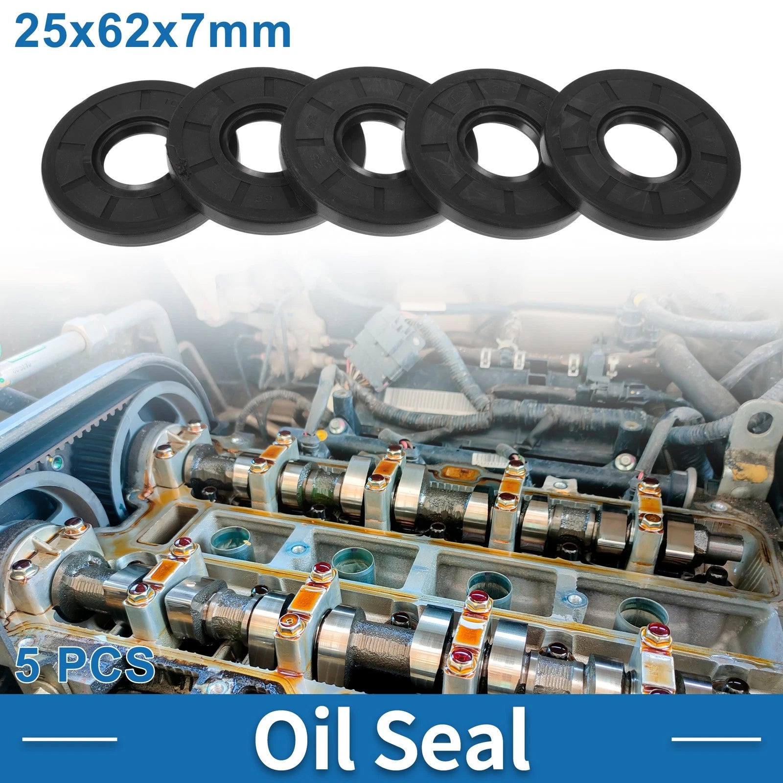 Set of 5 Oil Seal Rotary Shaft Seal Nitrile Rubber 25x62x7mm