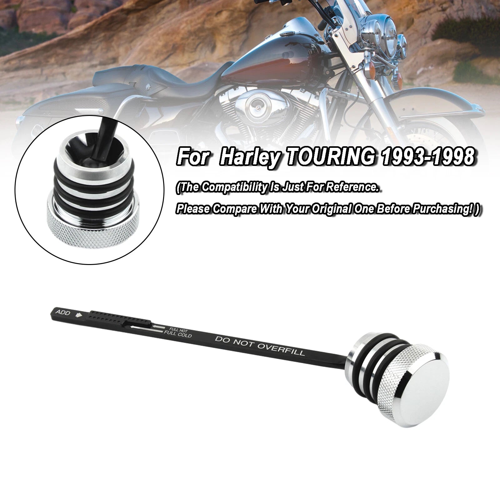 Oil Dipstick Tank Cap Plug 0710-0002 for Harley Touring FLHT FLHS FLTC (1993–1998)