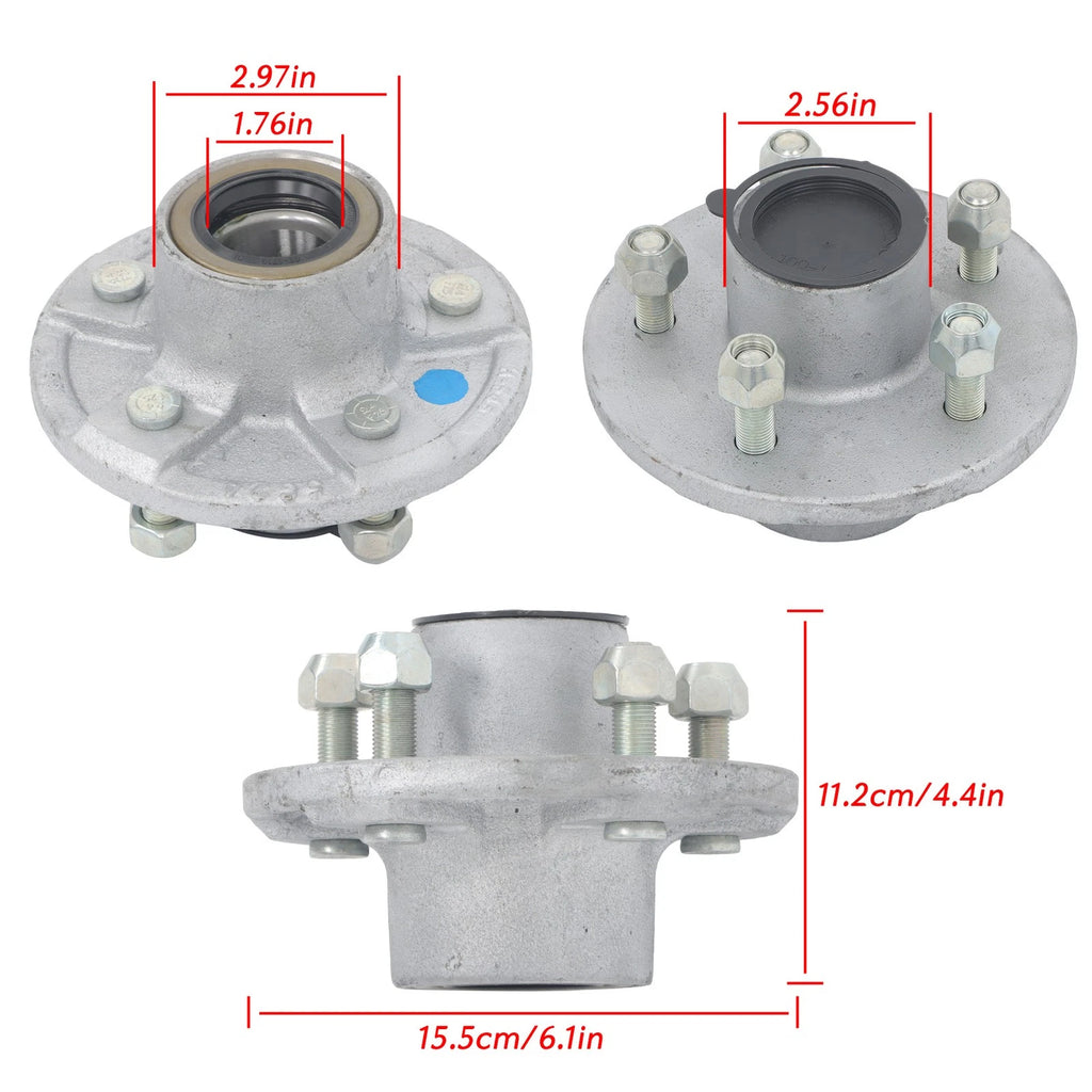 3,500 lbs. Pre-Assembled Spindle Trailer Hub Kit 5 on 4.5" #84