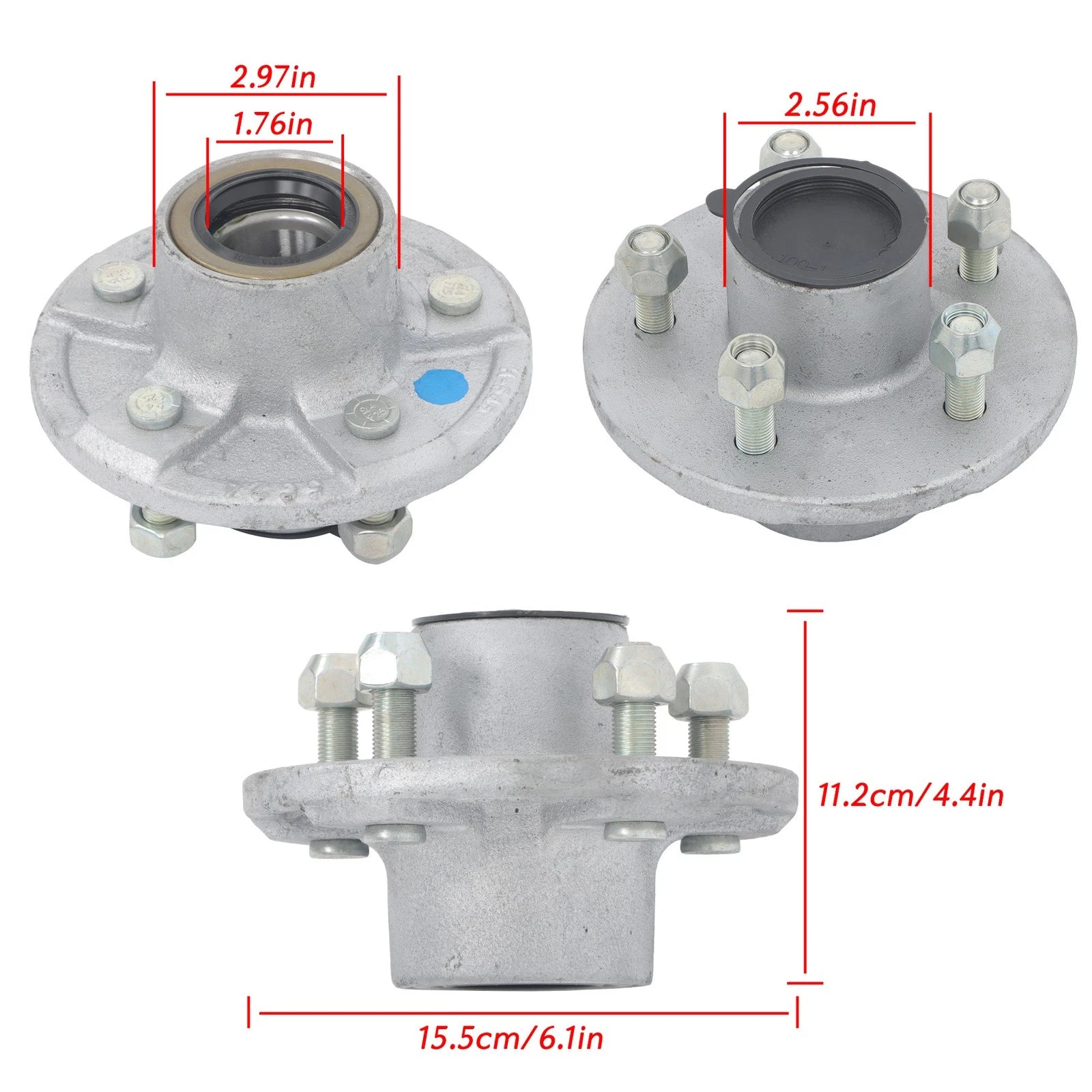 3,500 lbs. Pre-Assembled Spindle Trailer Hub Kit 5 on 4.5" #84