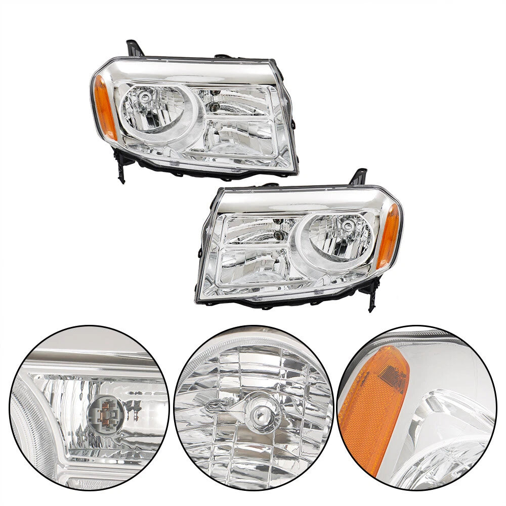 Set of 2 Headlights for Honda Pilot (2012–2015) Halogen Chrome Clear Lens