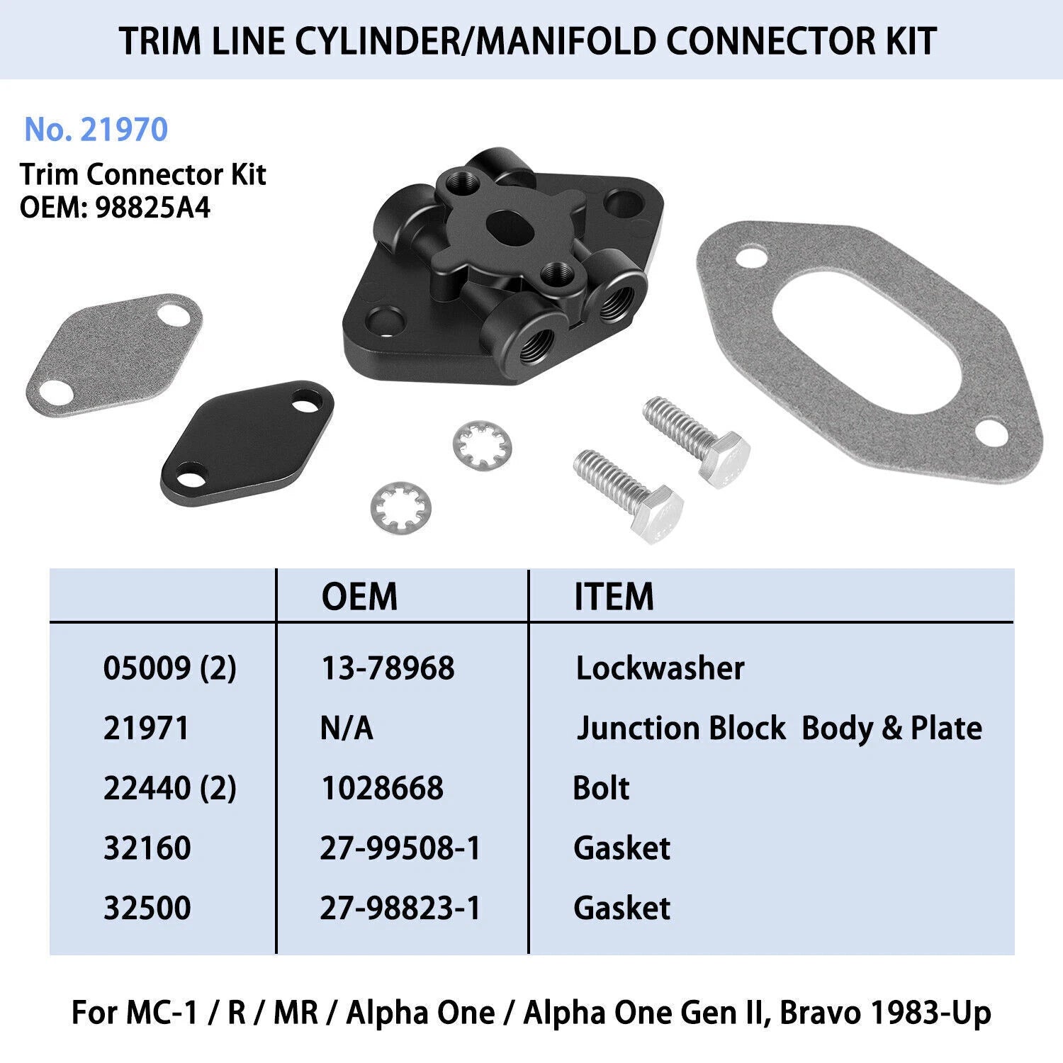 Trim Line Cylinder Connector Kit for MerCruiser Alpha Bravo (98825A4)