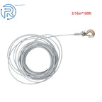 Winch Cable 3/16" × 100Ft Galvanized Steel with 1/4" G70 Slip Hook