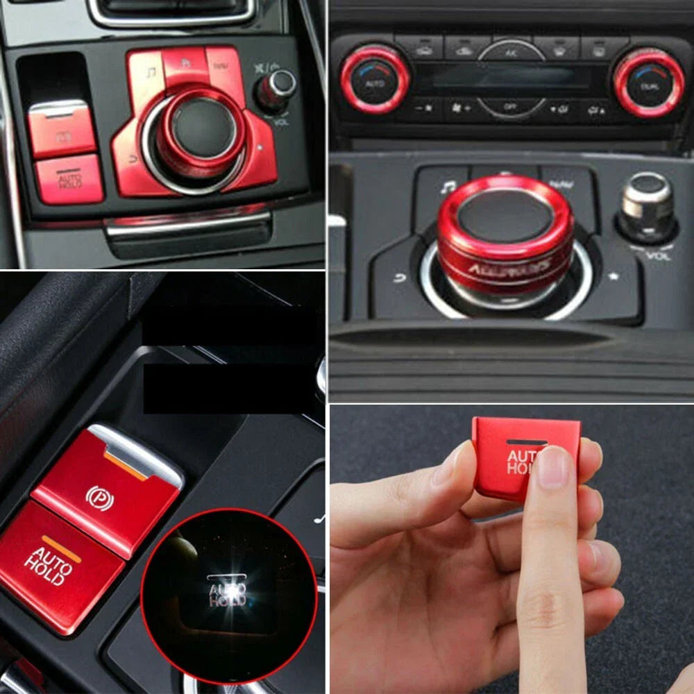 Cap Button Covers for Mazda 3 6 CX-5 Red Aluminum Alloy EPB Park