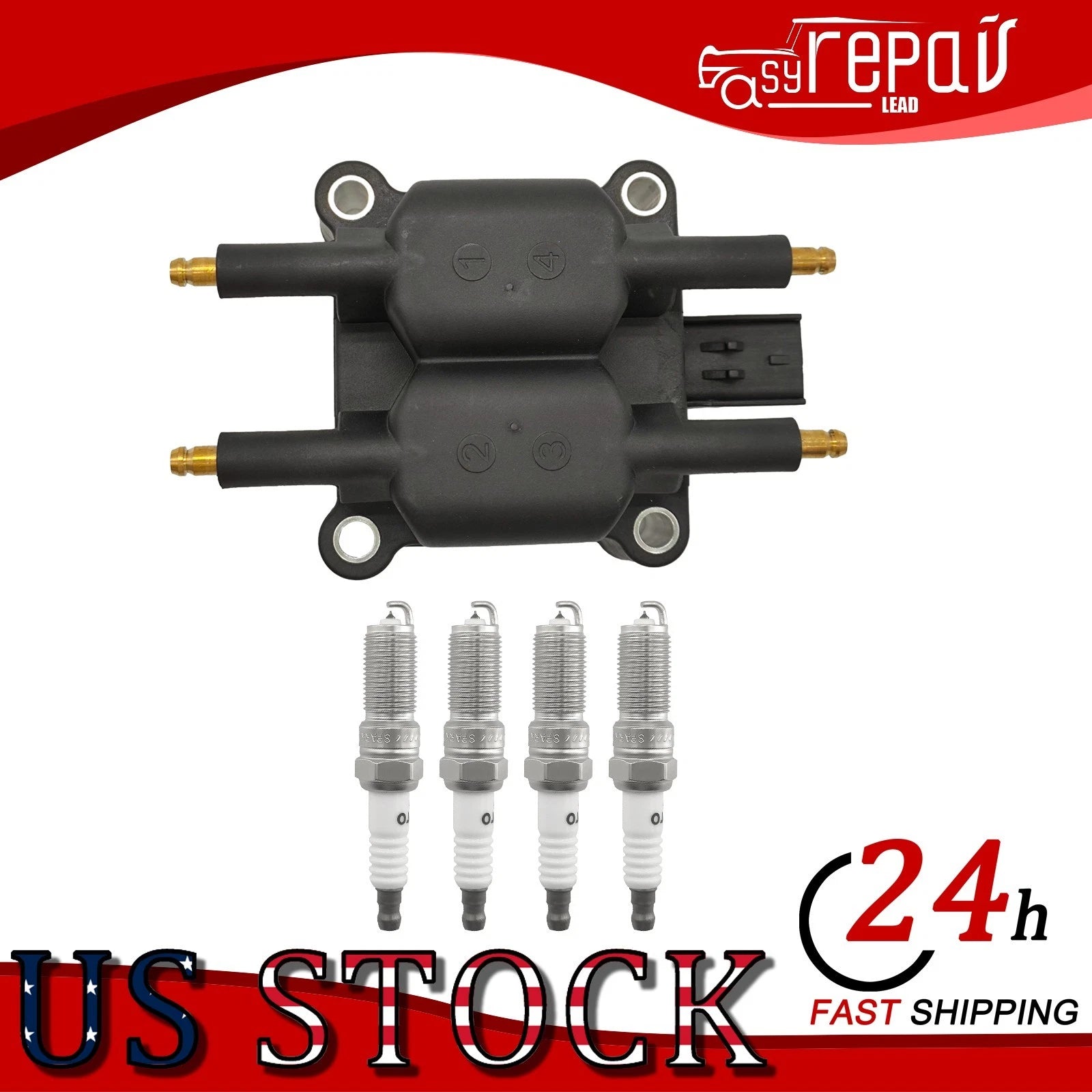 Ignition Coil + 4X Iridium Spark Plugs for Jeep Liberty Dodge Caravan (2002–2005)