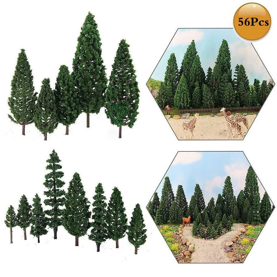 56pcs Mixed Model Tree Set for HO OO Scale Railroad Landscape Decor