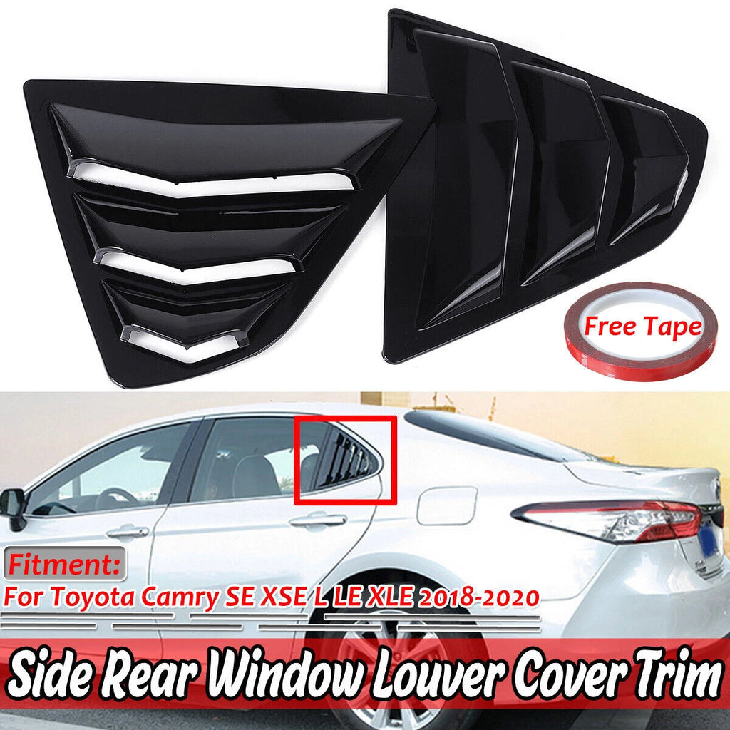 Gloss Black Window Louvers Rear Side Vent Cover for Toyota Camry (2018–2024)