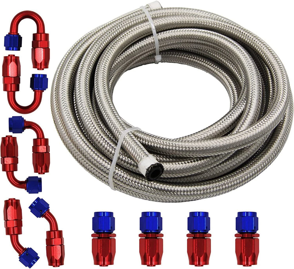 16FT 6AN Fuel Line Hose Kit for Universal Applications (Steel Nylon Braided)