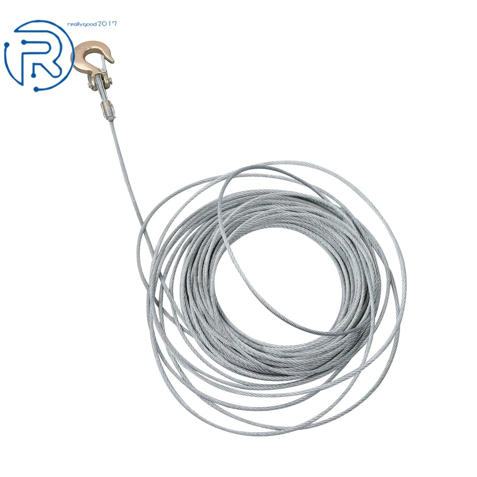 Winch Cable 3/16" × 100Ft Galvanized Steel with 1/4" G70 Slip Hook