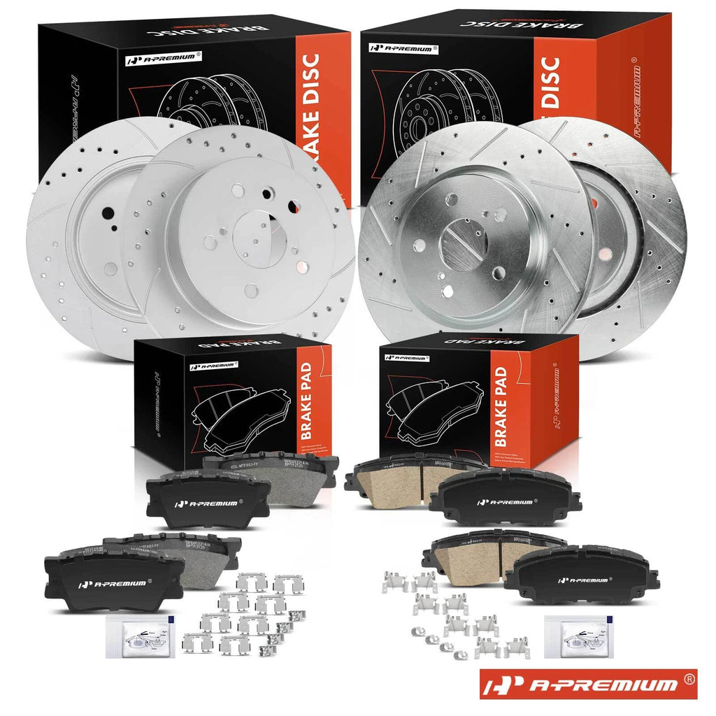 Front & Rear Drilled Brake Rotor and Ceramic Pad for Toyota Camry (2018-2020)