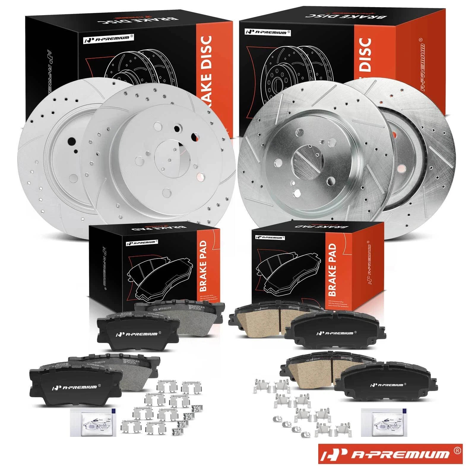 Front & Rear Drilled Brake Rotor and Ceramic Pad for Toyota Camry (2018-2020)