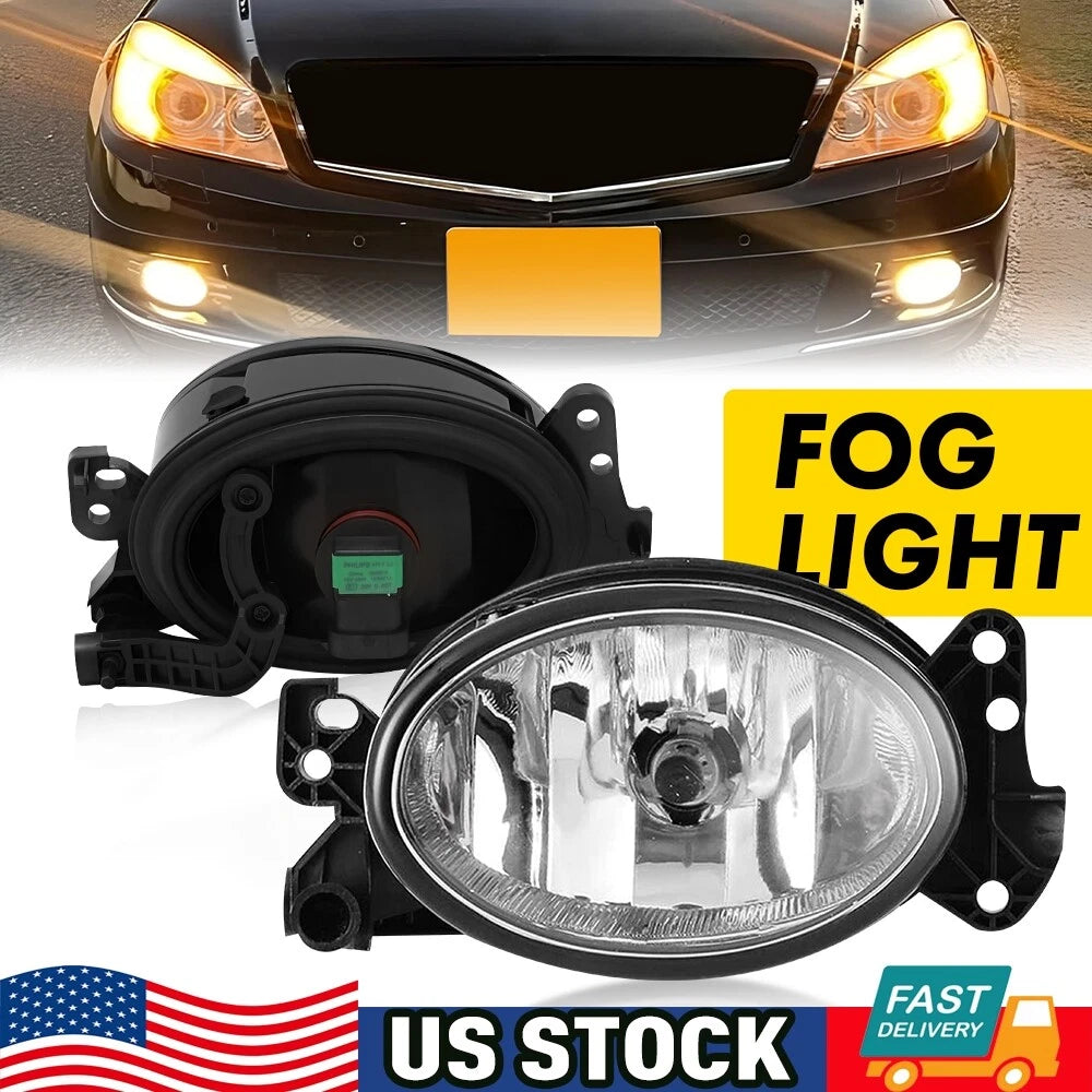 Pair Fog Light Clear Lens Black Housing for Mercedes-Benz CLS500 (2006–2011)