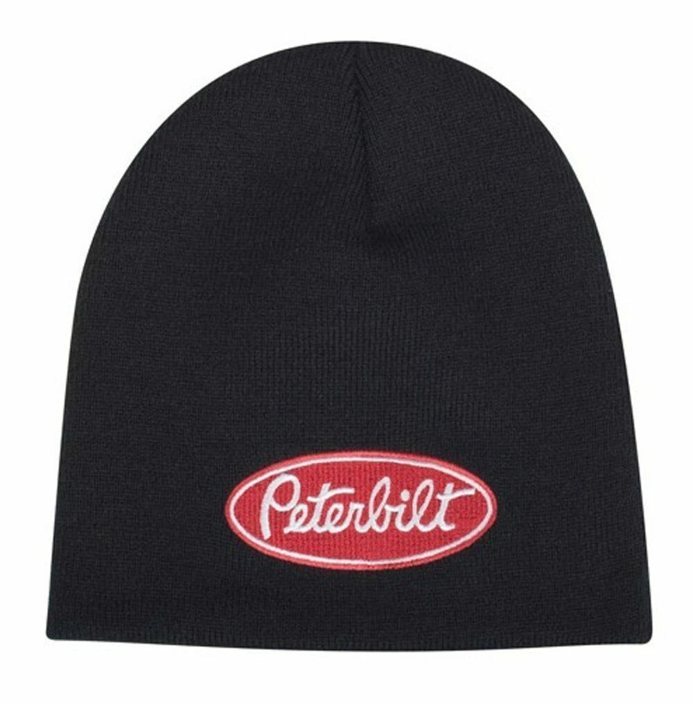 Black Knit Winter Beanie for Peterbilt Motors Trucks (Fits All Models)