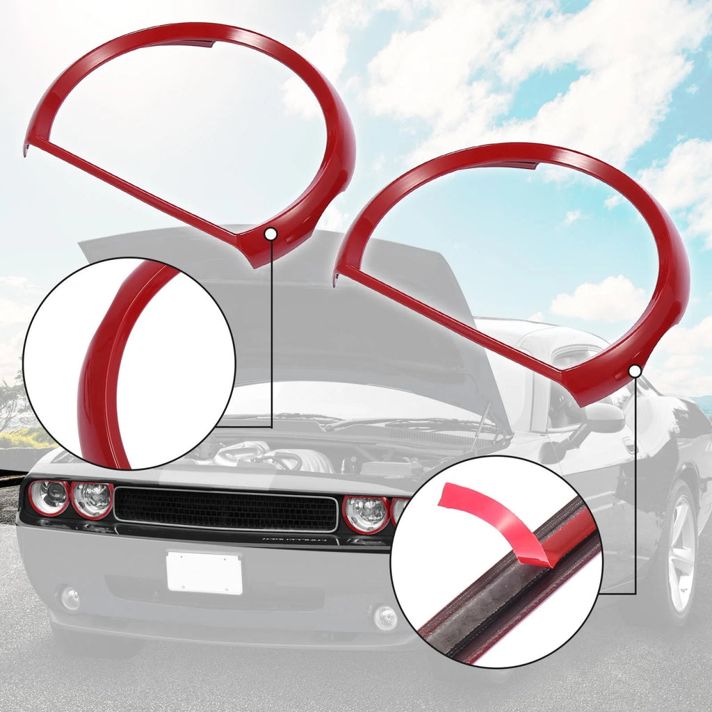 Set of 4 Red Headlight Cover Trim Rings for Dodge Challenger (2015–2021)