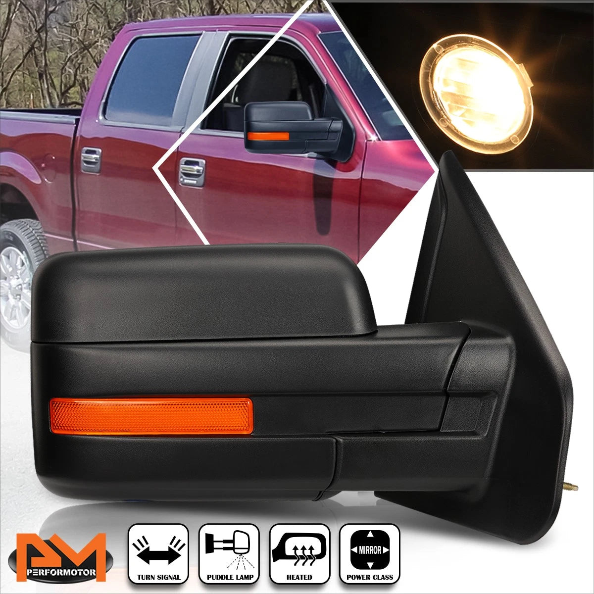 Right Side View Mirror for Ford F150 (2004–2014) - Powered, Heated, LED Signal, Black