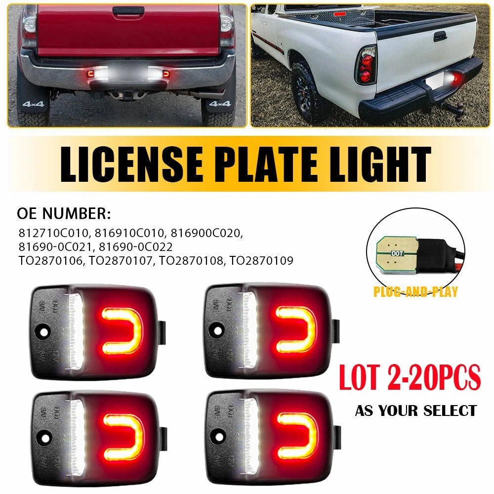 2X LED White Red License Plate Light Lamp for Toyota Tundra (2000–2013) Tacoma (2005–2015)