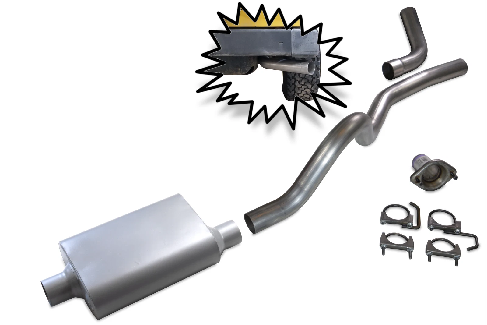 2.5" Aluminized Exhaust Kit for Jeep Wrangler TJ (2001–2006) - 2 Chamber Muffler