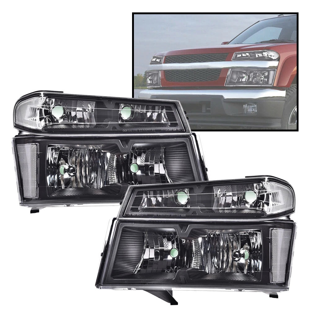 Clear Lens Black Housing Headlights for Chevy Colorado GMC Canyon (2004–2012)