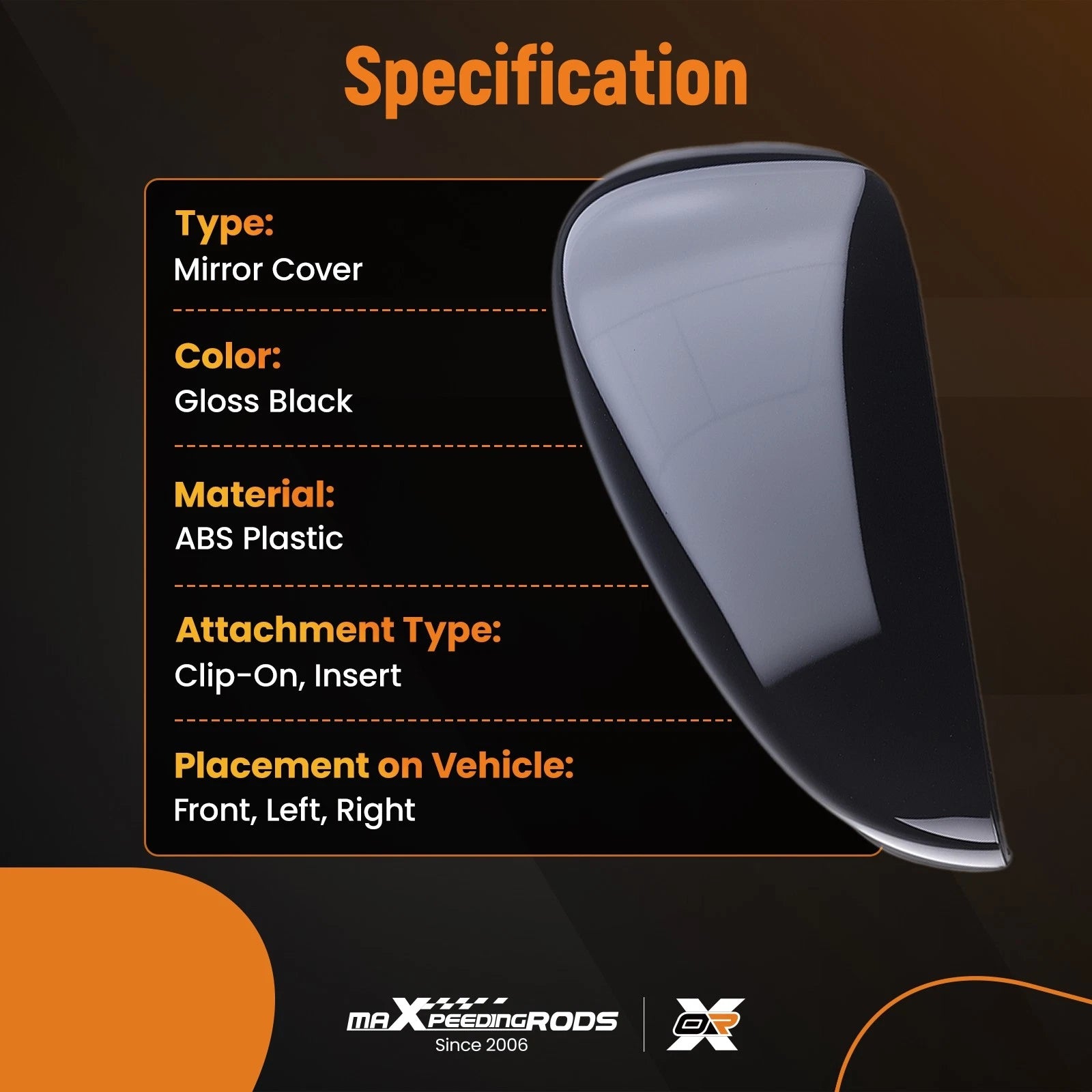 Side Mirror Cover Caps for Honda Accord (2008–2013) Gloss Black