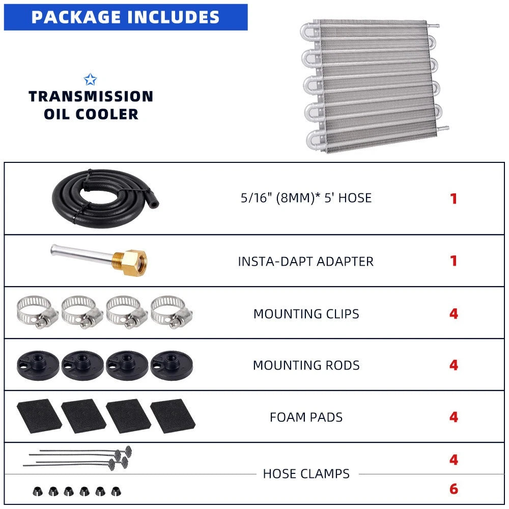 10 Row Aluminum Remote Transmission Oil Cooler Radiator Kit