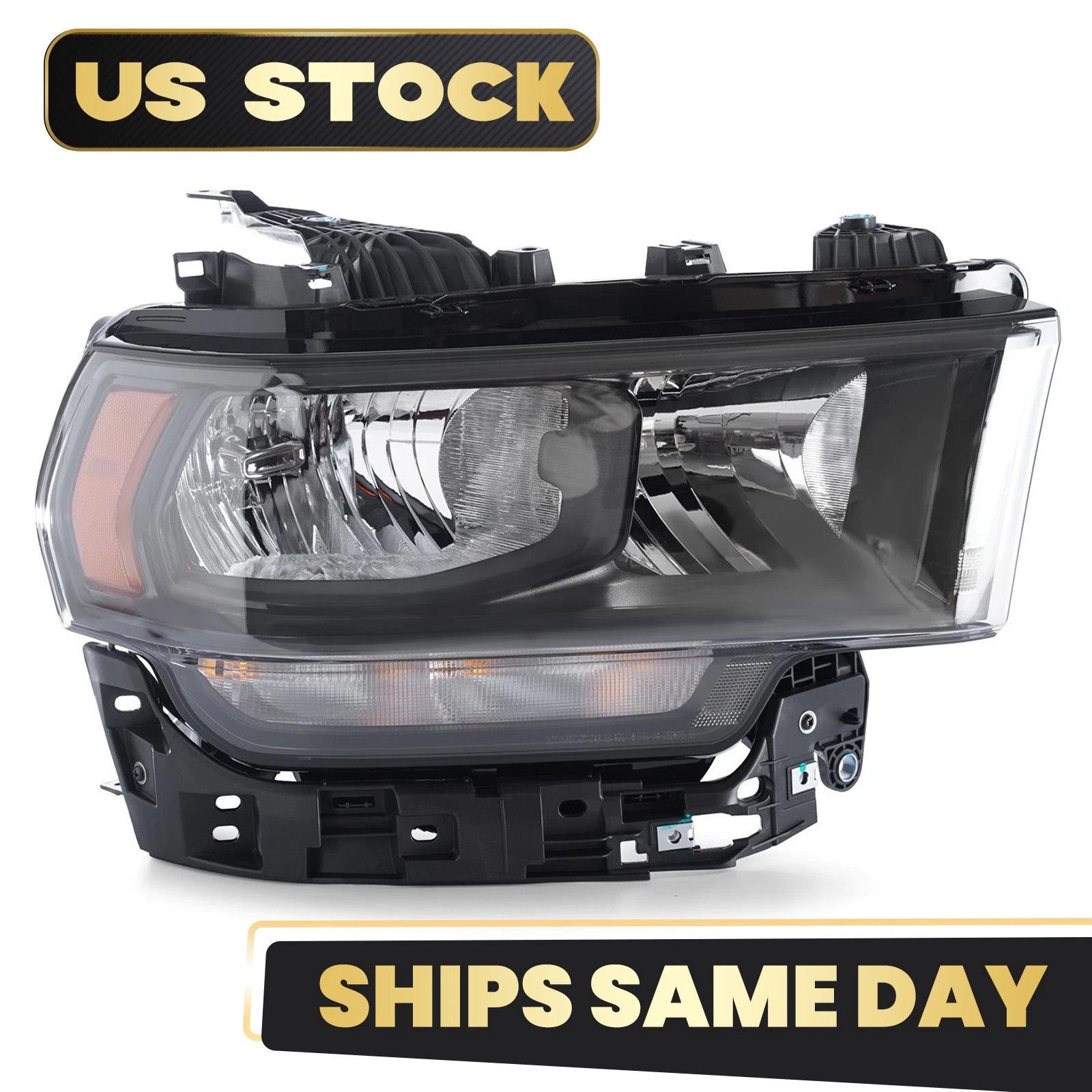 Halogen Headlight with Bulb for Ram 2500 3500 (2019–2024) Black Bezel