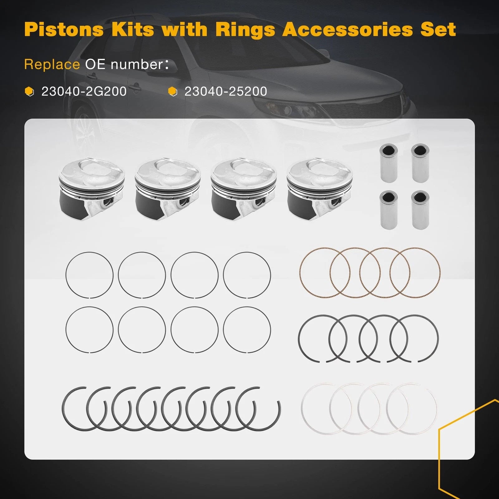 2.4 Engine Piston Kit w/ Connecting Rod for Hyundai Sonata, Kia Optima, Sorento