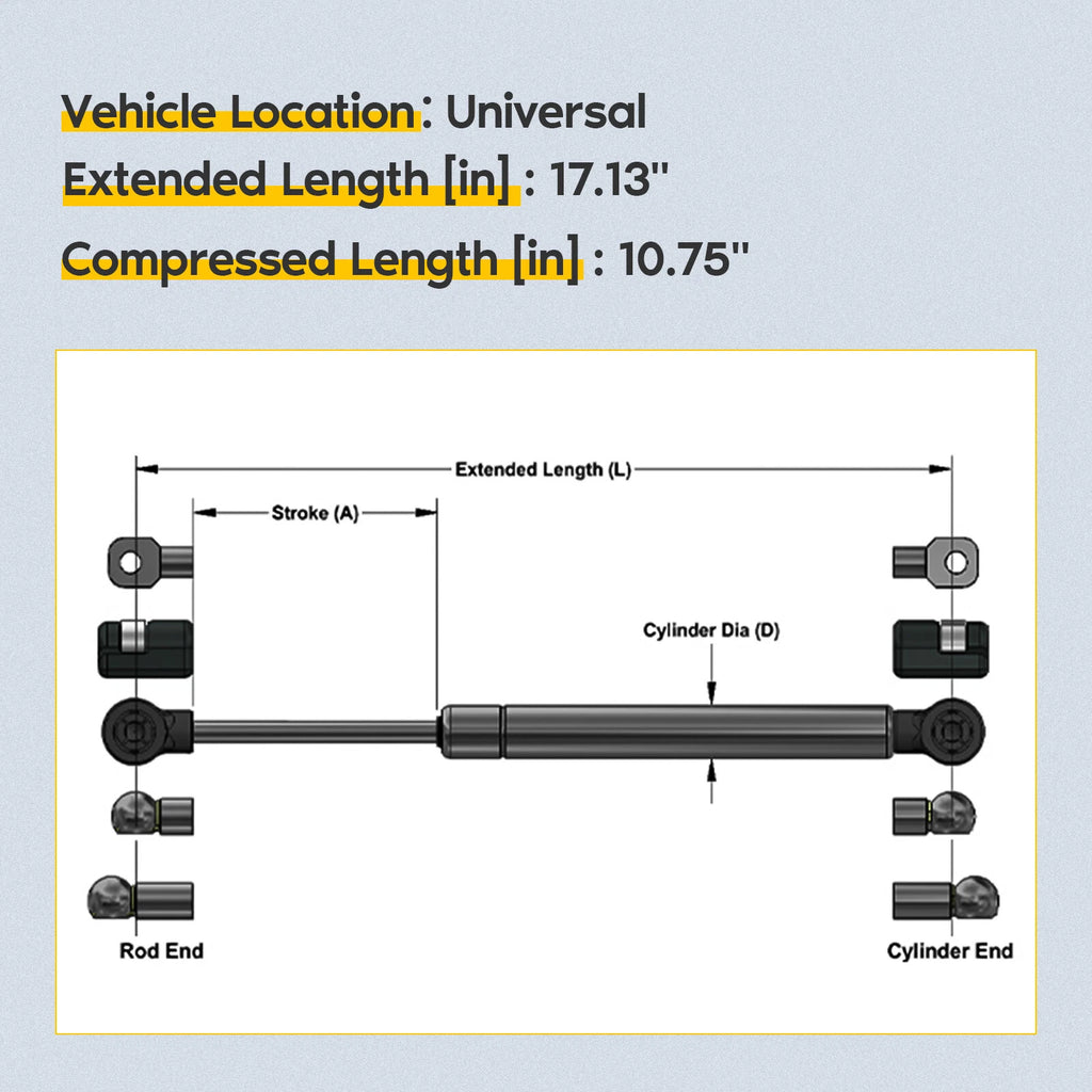 2Pcs Lift Support Strut Gas Spring for Extended Applications 17" 40Lbs
